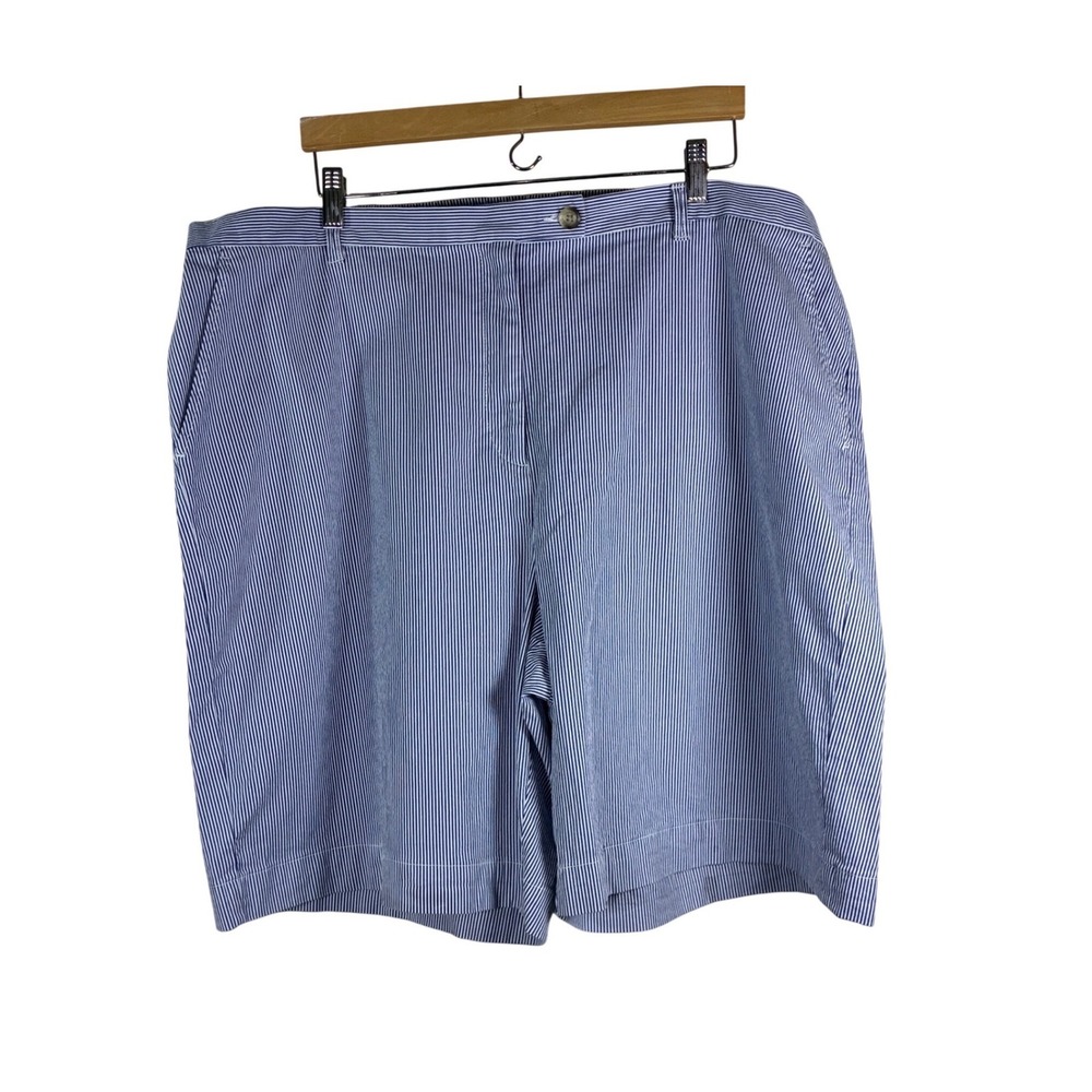 Lands' End Shorts 24W high rise blue white pin stripe coastal summer preppy